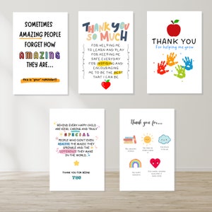 Cadeaubundel leraar waardering - 5 x afdrukbare kaarten certificaat deurhanger bedankkaartjes - direct downloaden