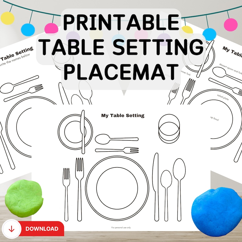 Table Setting Placemat Printables, Montessori Placemat Printable for Kids, Etiquette and Manners ...