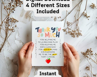 Thank You So Much - Printable End of School Teacher Thank You and Appreciation Card - Instant Download