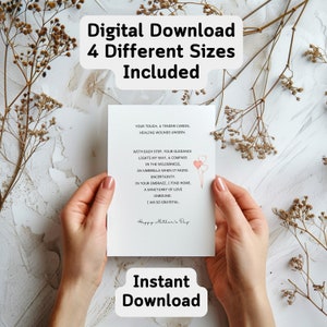 Cartão de Dia das Mães para impressão, cartão de agradecimento, download digital de presente personalizado - Presente de Dia das Mães Download instantâneo para mamãe