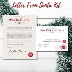 Descarga instantánea de carta PERSONALIZABLE de Papá Noel y certificado de lista de buenos, plantilla imprimible de carta de Papá Noel, plantilla de Canva