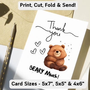 Dziękuję Beary Much Appreciation Card Wydrukuj sztukę ścienną Bear Thank You Card Natychmiastowe pobranie
