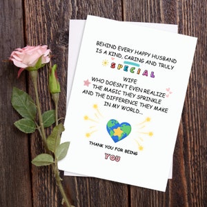 Atrás de cada marido feliz, cartão de agradecimento de aniversário para impressão, cartão de aniversário para download instantâneo para esposa, ortografia dos EUA