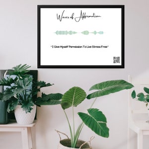 Soundwavekunst - ik geef mezelf toestemming om stressvrij te leven - muurkunst en mp3-audiodownload inbegrepen Instant download cadeau