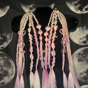 sparkly pink and white festival braids with 3D hearts &lt;3