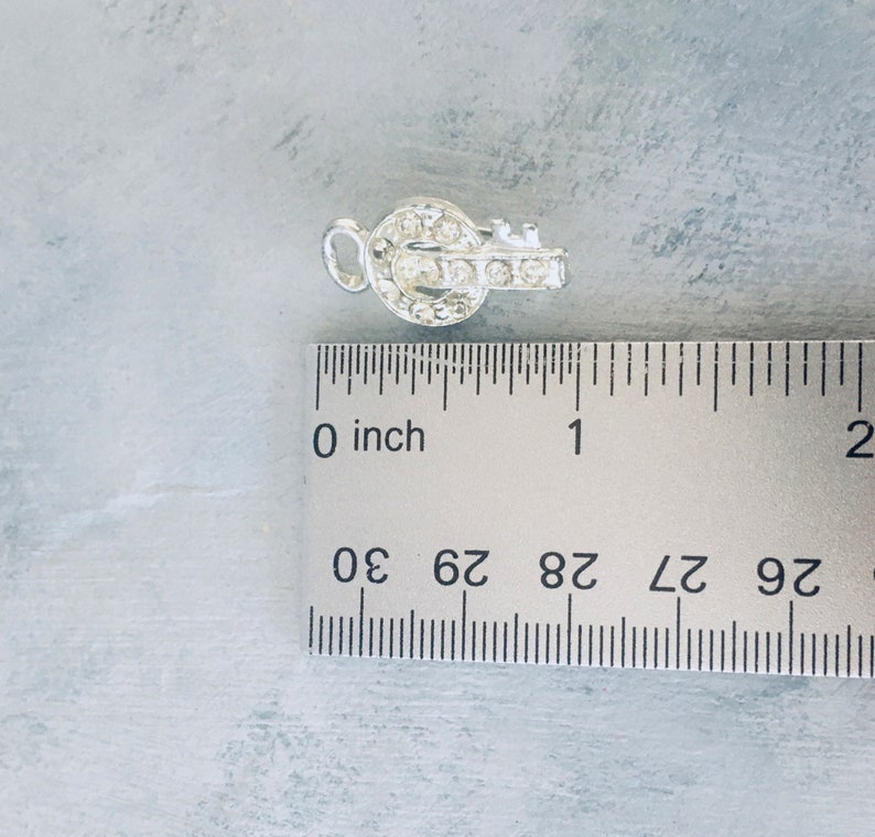 Small Vintage Pin Round Key Shape White Rhinestones in Silver Toned Setting from 1970/'s