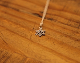 Silver Snowflake Charm Necklace, silver plated link chain