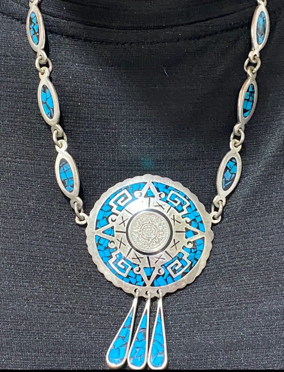 Mayan Turquoise and Silver Necklace