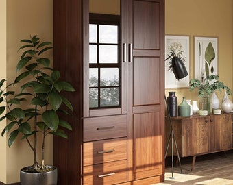 Solid Wood Wardrobe with Mirror