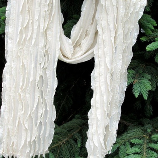 Off white silky ruffled fabric scarf, fabric shawl, fabric pashmina, fabric stole, lightweight wrap