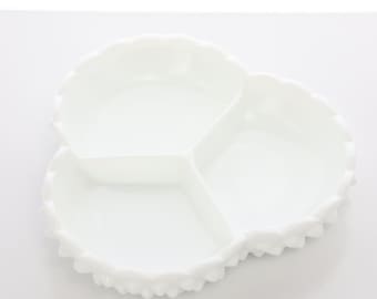 Fenton (USA) hobnail milk glass 3 section divided dish