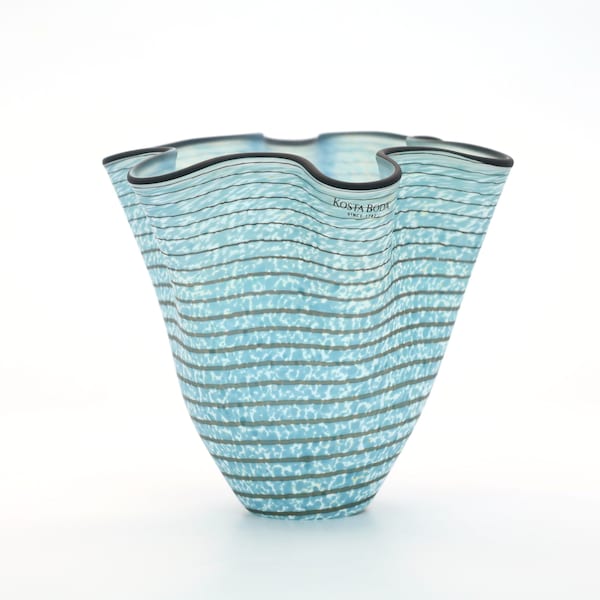 Kosta Boda (Sweden) "Carmen" blue vase with ruffles designed by Ulrica Hydman-Vallien