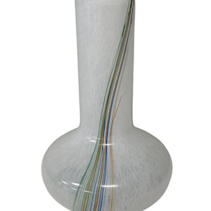 Kosta Boda (Sweden) &quot;Rainbow 48226&quot; large white vase with colourful threads designed by Bertil Vallien
