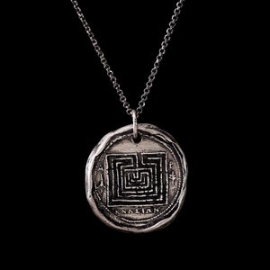 Sterling Silver MEDALLION LABYRINTH NECKLACE, labyrinth jewelry, maze necklace, greek labyrinth, Meditation Necklace