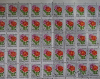 Rézvirág, Zinnia, Hungarian framed sheet of stamps 1968