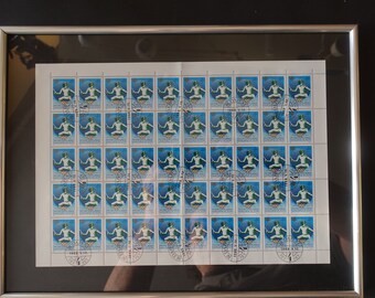 Feuille de timbres encadrée pour les XXIVes Jeux Olympiques d'été de 1988 à Séoul (hongrois)