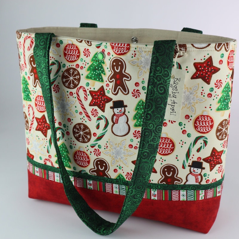 Christmas Candy Cane Pattern Print Leather Tote Bag