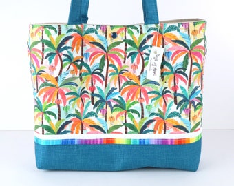 Rainbow Tropical Palm Trees Shoulder Bag Purse Island Vacation Handbag Tote