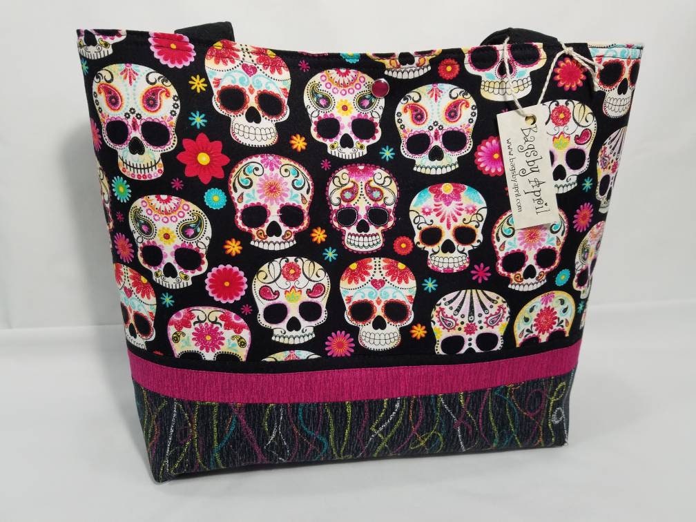 Sugar Skull fabric handbag Day of the Dead Calavera purse tote | Etsy