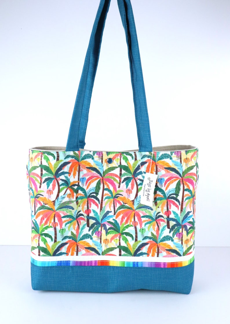 Rainbow Tropical Palm Trees Shoulder Bag Purse Island Vacation Handbag Tote image 10