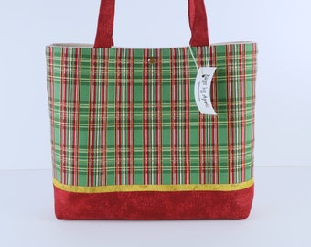 Christmas Plaid Shoulder Bag purse Holiday Colors tote Winter handbag Gold Accents ONE OF A KIND