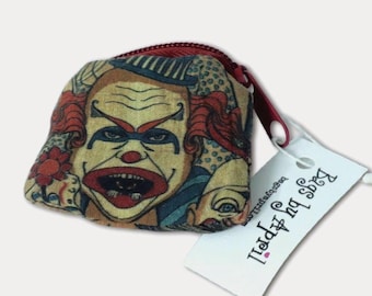 Tiny Creepy Circus Clowns Coin Purse Trinket Bag Extra Small Zippered Pouch