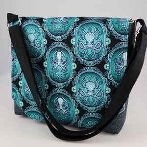 Steampunk Octopus Fabric Messenger Bag shoulder bag Squid Kraken handbag Goth purse tote