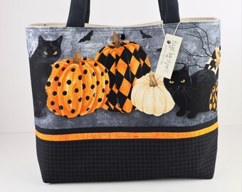 Halloween Pumpkins Shoulder Bag Purse Black Cats Handbag Fall Harvest tote