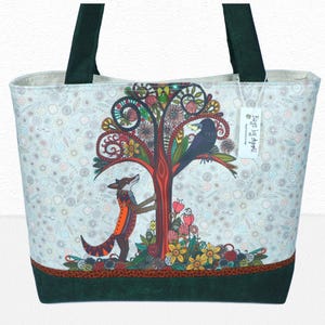 Bolso de hombro estilo boho con diseño de zorro, bolso de mano con diseño de cuervo y flores otoñales