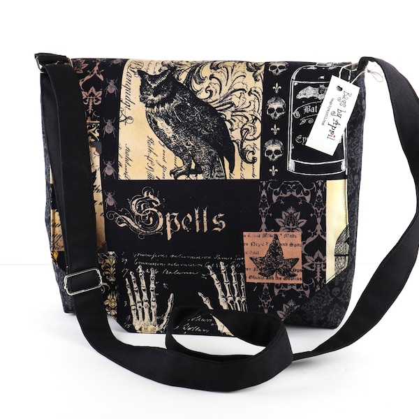 Gothic Fabric Messenger Bag Skull shoulder bag Skeleton handbag Owl purse tote