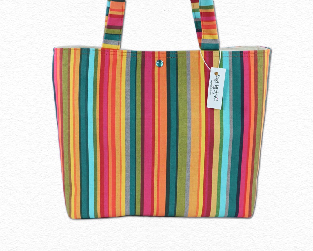 Bold & Colorful Striped Shoulder Bag – Fun Purse, Beach Bag, Eco ...