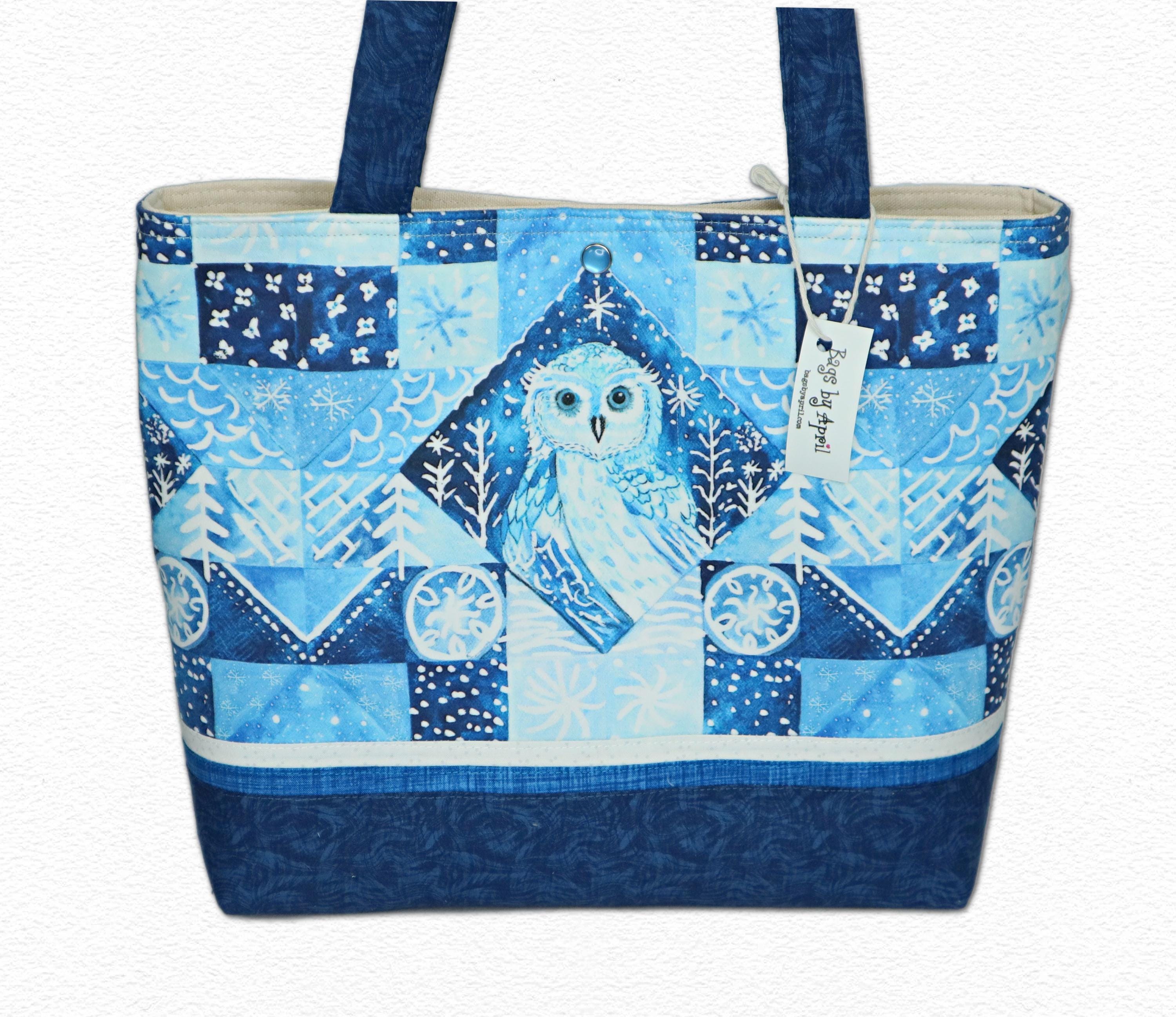 Snowy Owl Shoulder Bag Purse Winter Patchwork Handbag Tote