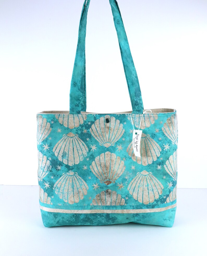 Seashells Seafoam Aqua Green Shoulder Bag Purse Ocean Beach tote Sea Shells handbag image 10