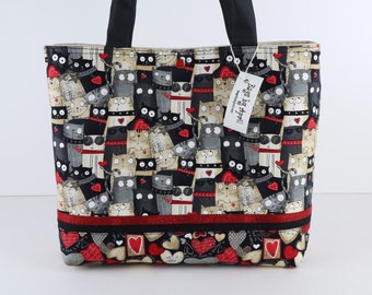 Kitty Love Shoulder Bag Purse Valentine Hearts handbag Cat Lover tote