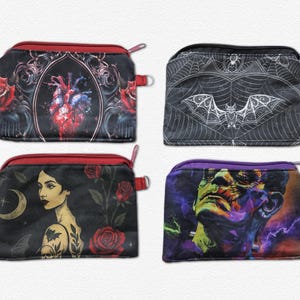 Small Zippered Coin Pouch Bag with Pocket Spooky Halloween Themed