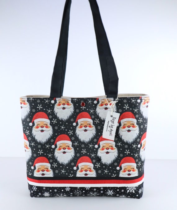 Jolly Santa and Snowflakes Shoulder Bag Purse Christmas Tote Etsy Canada