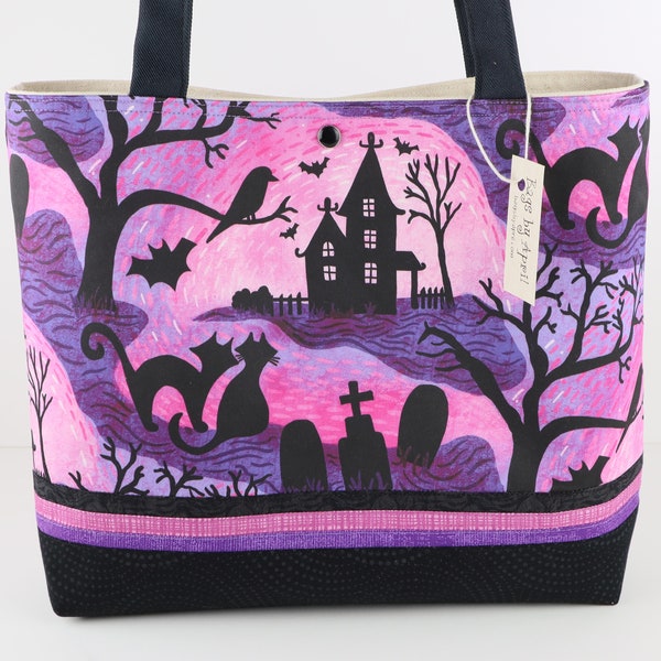 Pastel Halloween Shoulder Bag Purse Haunted House handbag Black Cat tote