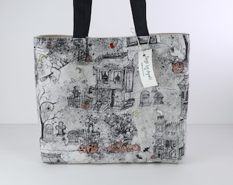 Spooky Village Shoulder Bag Purse Haunted Halloween Handbag Tote