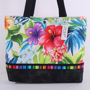 Bolso de hombro con flores tropicales, bolso de mano con ramo de flores de jardín de hibisco