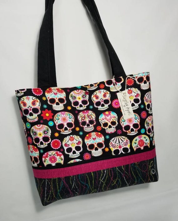 Sugar Skull fabric handbag Day of the Dead Calavera purse tote | Etsy