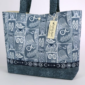 Owls and Moon Phases fabric handbag Bird purse Feathers tote bag