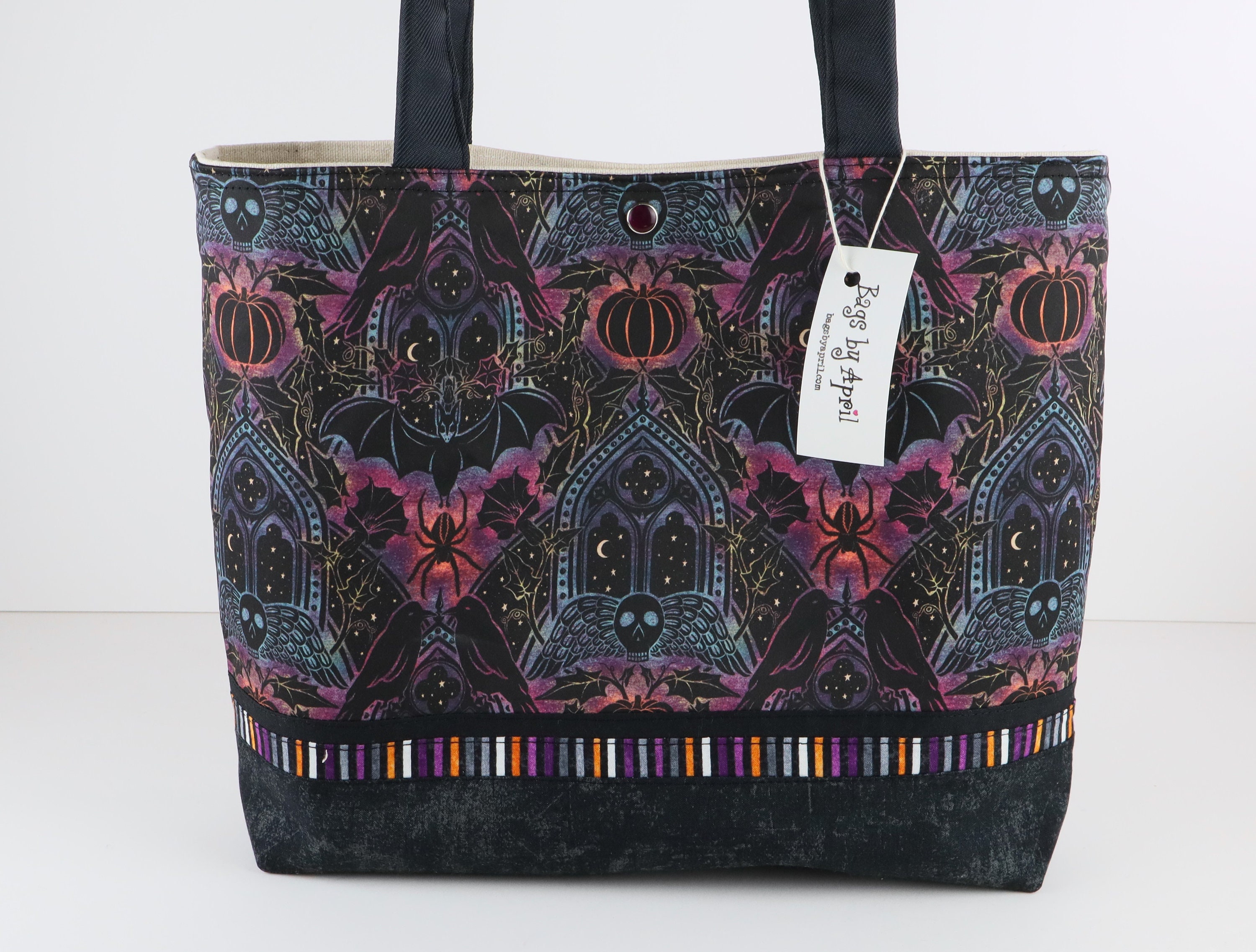 Victorian Handbag Granny bag black Rose Lace Gothic black-white Stripes