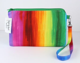 Rainbow Stripes Wristlet Wallet Phone Purse Smartphone Clutch