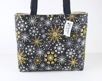 Gold Snowflakes Shoulder Bag Purse Winter tote