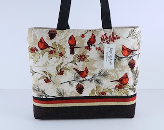 Christmas Cardinals Shoulder Bag Purse Winter Holiday Birds tote handbag
