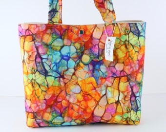 Celebrate Spring Shoulder Bag Purse Rainbow of Stained Glass Colors Tote