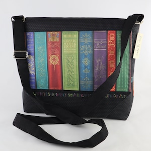 Vintage Library Books Messenger Style Bag Librarian Book Shelf Crossbody purse tote