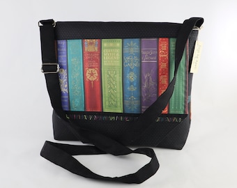 Vintage Library Books Messenger Style Bag Librarian Book Shelf Crossbody purse tote
