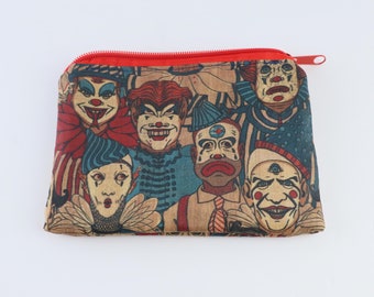 Creepy Circus Clowns Coin Purse Notions Bag Small Zippered Pouch