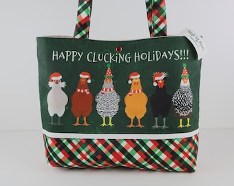 Christmas Chickens Shoulder Bag Purse Plaid Holiday tote